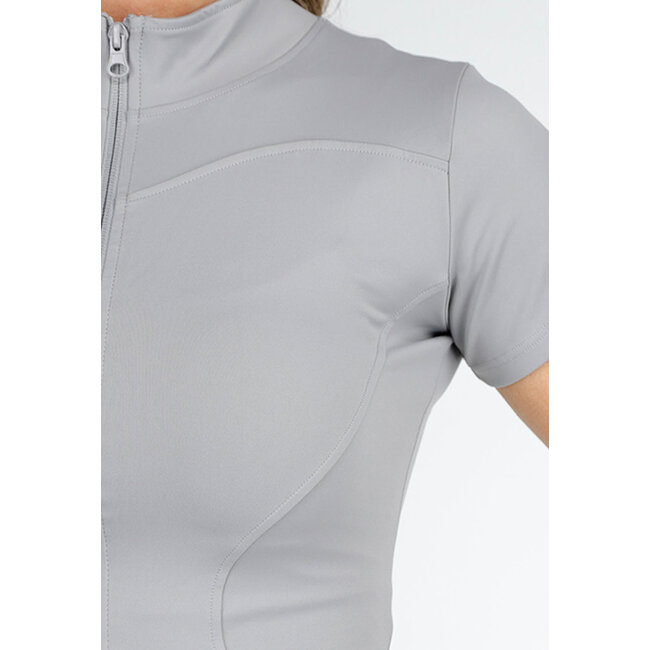 Graues Kurzarm-Sport-Set Jacke und Korrektur-Shorts mit hohem Bund
