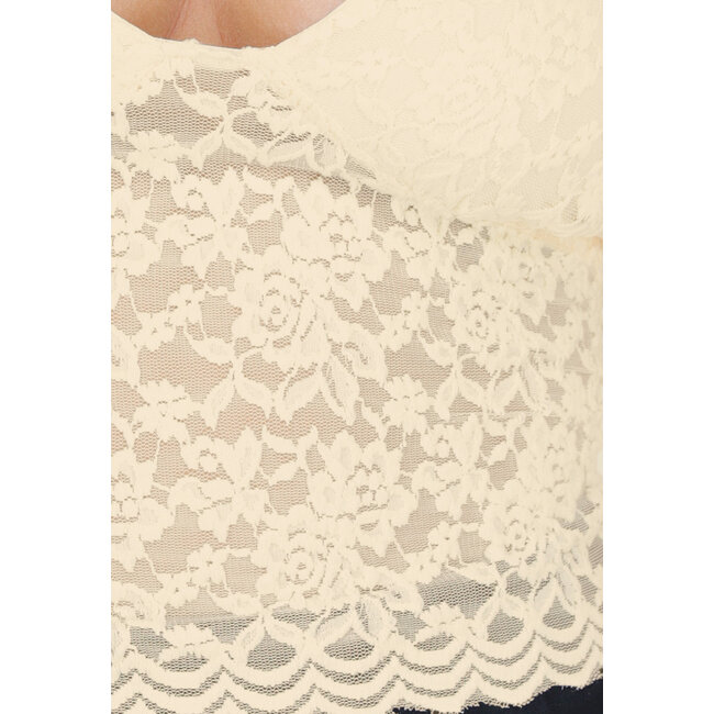 Vanillefarbenes Spitzenhalfter-Crop-Top mit tiefem V-Ausschnitt
