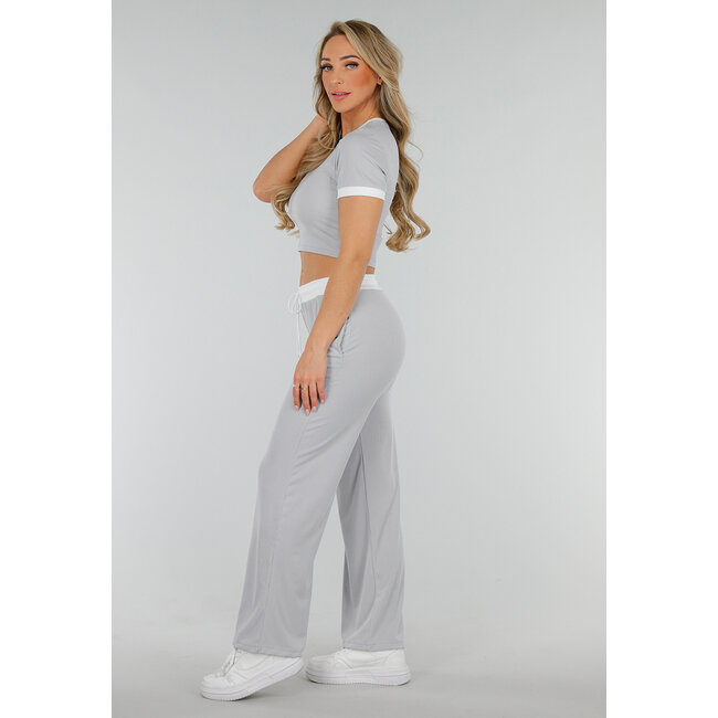 Graues zweiteiliges Set mit langer Hose und kurzem Oberteil mit Colourblocking-Details
