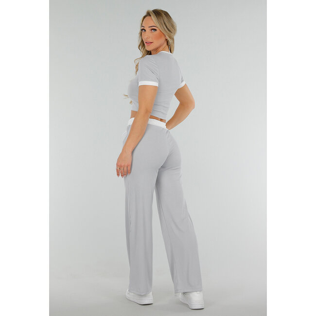 Graues zweiteiliges Set mit langer Hose und kurzem Oberteil mit Colourblocking-Details