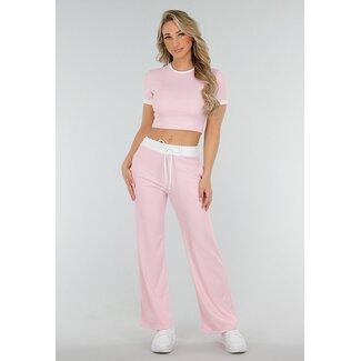 Rosa geripptes Zweiteiler-Set mit Colorblocking