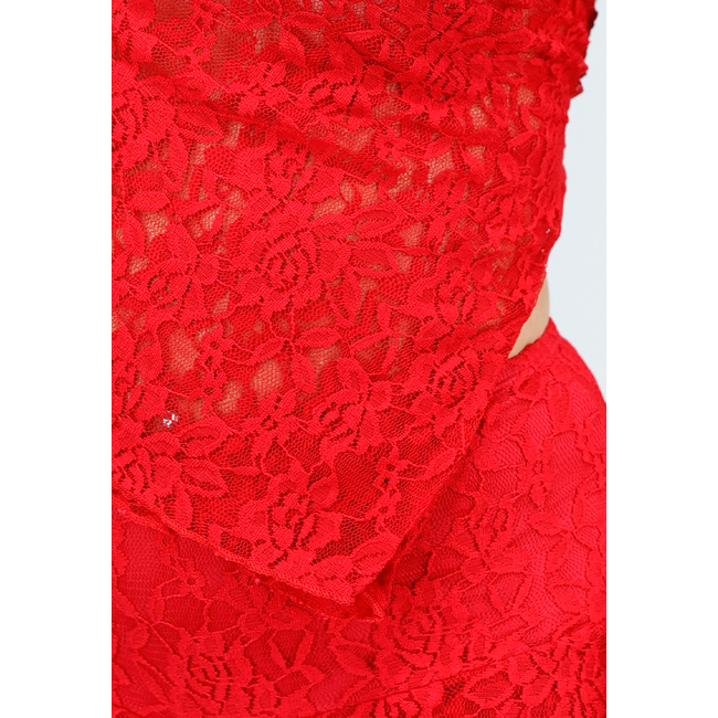 Zweiteiliges Set aus leuchtend roter Spitze mit Schleifenverschluß