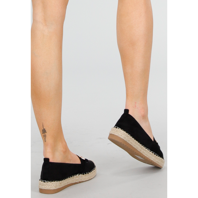 Schwarze Espadrilles aus Wildleder mit Bit-Verschluss und geflochtener Sohle