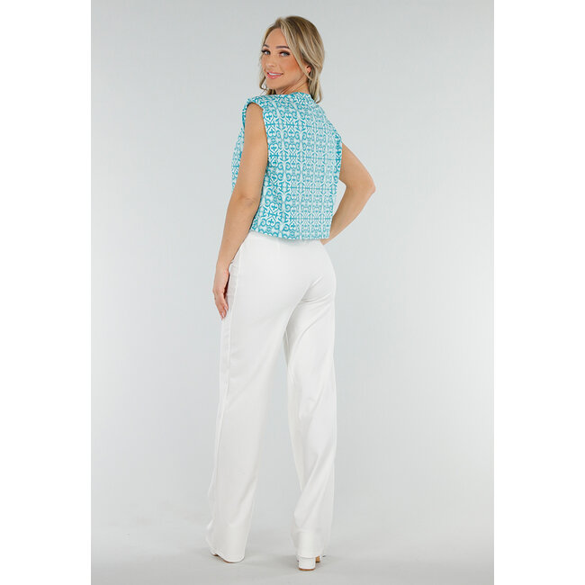 Ärmelloses Azure Stretch Top in lockerer Passform mit Barockdruck und Schulterpolsterung