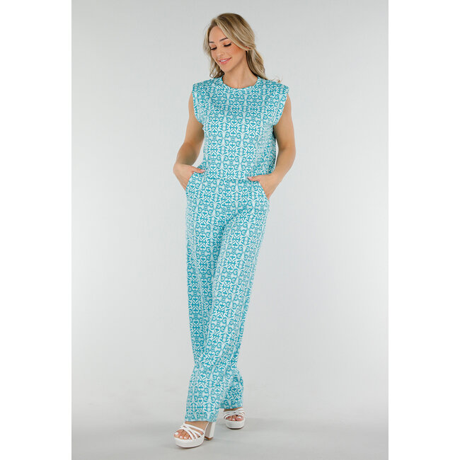 Ärmelloses Azure Stretch Top in lockerer Passform mit Barockdruck und Schulterpolsterung