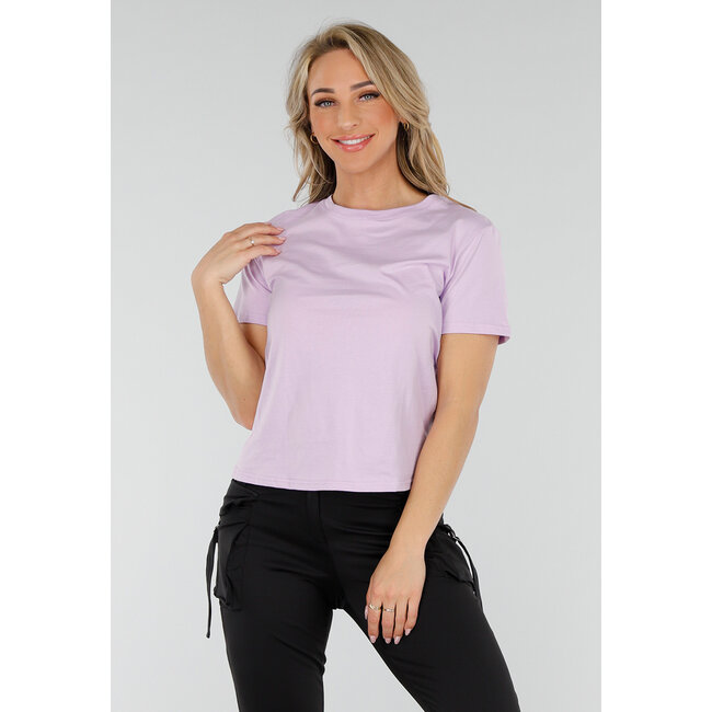 Fliederfarbenes Basic-Stretch-Top mit lockerer Passform