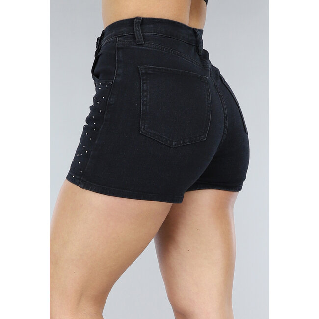 Schwarzer Denim-Skort mit Glitzeraufschlag
