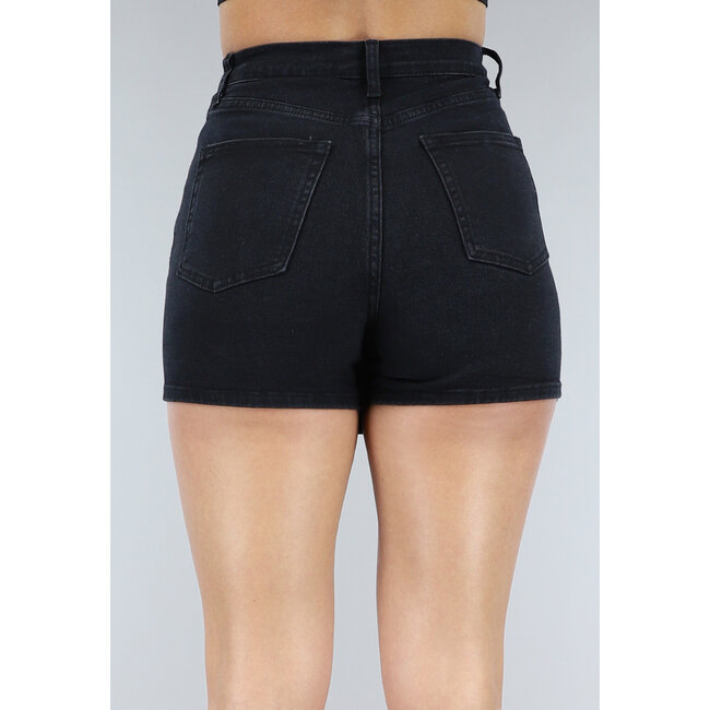 Schwarzer Denim-Skort mit Glitzeraufschlag