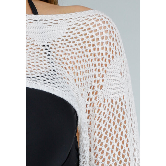 Weißes gehäkeltes Stretch-Top mit Herz-Print