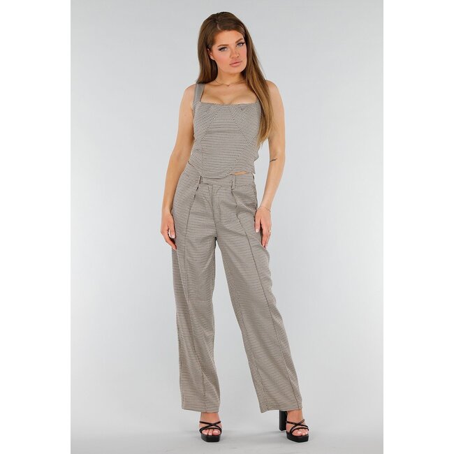 Zweiteiliges kariertes Stretch-Set mit hochtaillierter Hose und Korsett-Oberteil mit Bügeln