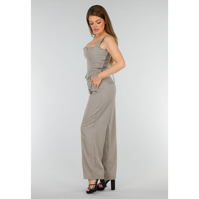 Zweiteiliges kariertes Stretch-Set mit hochtaillierter Hose und Korsett-Oberteil mit Bügeln