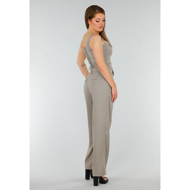 Zweiteiliges kariertes Stretch-Set mit hochtaillierter Hose und Korsett-Oberteil mit Bügeln