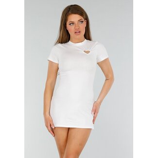 Weißes Minikleid mit Stretch und kurzen Ärmeln