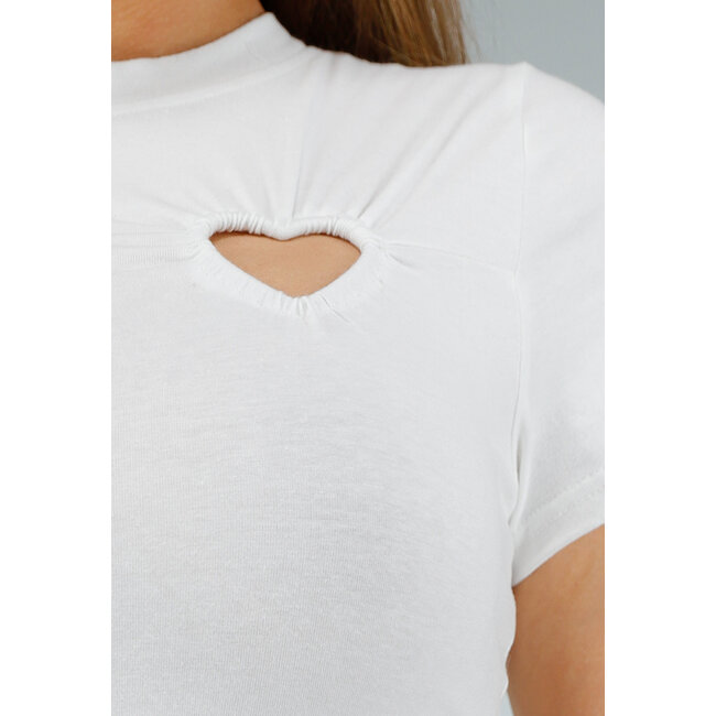 Weißes Stretch-Minikleid mit Rundhalsausschnitt und Herzausschnitt