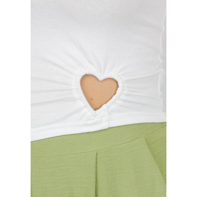 Weißes ärmelloses Stretch-Cropped-Top mit Herzausschnitten