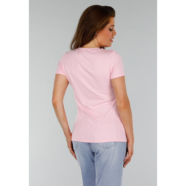 Rosa Stretch-Top mit Schlitz und Rundhalsausschnitt