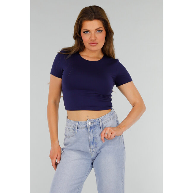 Dunkelblaues Stretch-Cropped-Top mit taillierter Passform