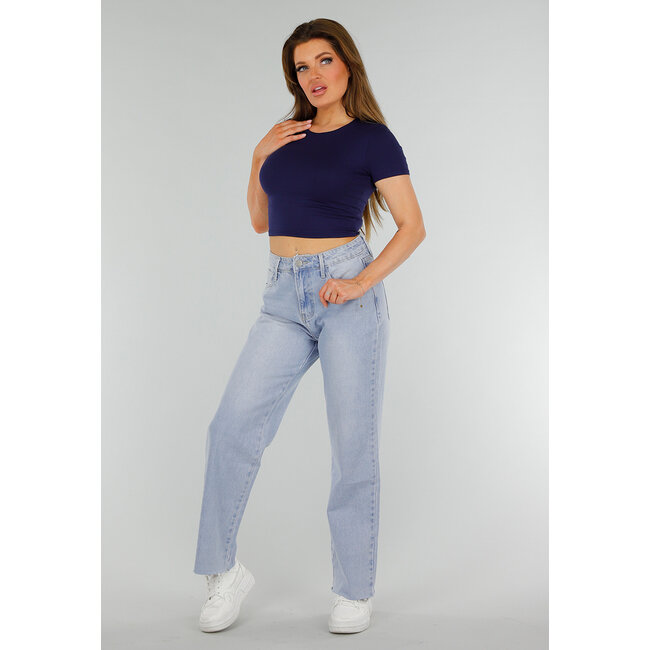 Dunkelblaues Stretch-Cropped-Top mit taillierter Passform