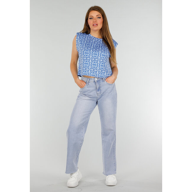 Blaues ärmelloses Stretch-Top mit Schulterpolstern
