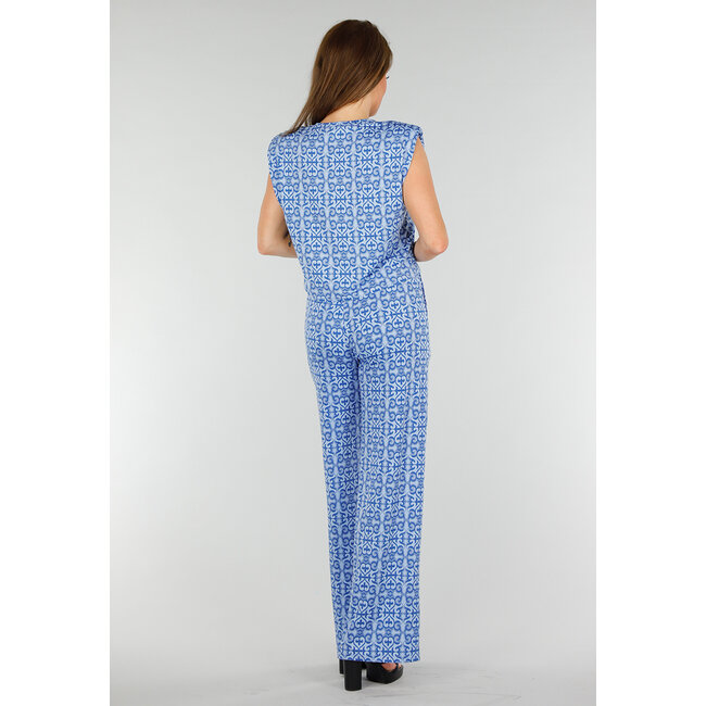 Blaues ärmelloses Stretch-Top mit Schulterpolstern