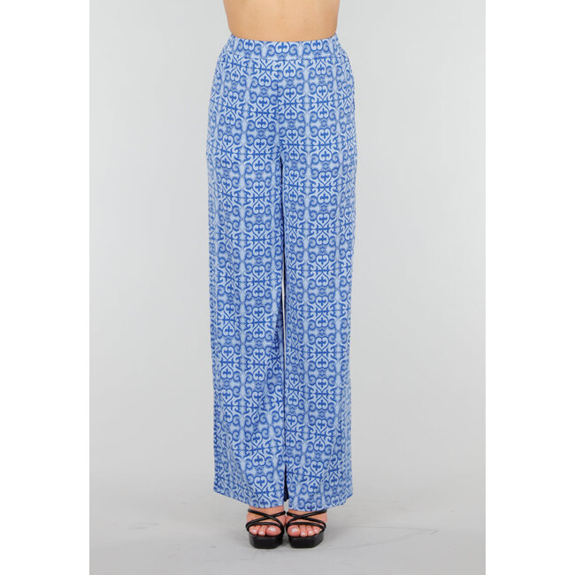 Blaue High Waist Stretch Hose mit Barockdruck und elastischem Bund