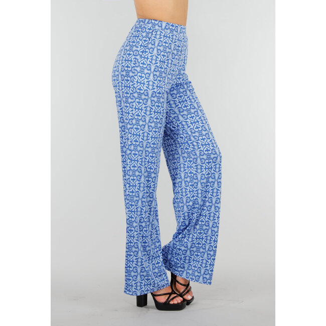 Blaue High Waist Stretch Hose mit Barockdruck und elastischem Bund