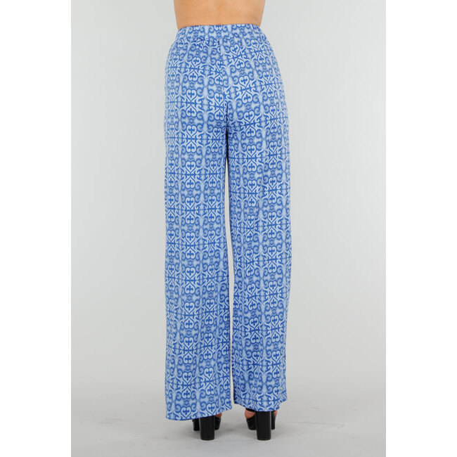 Blaue High Waist Stretch Hose mit Barockdruck und elastischem Bund