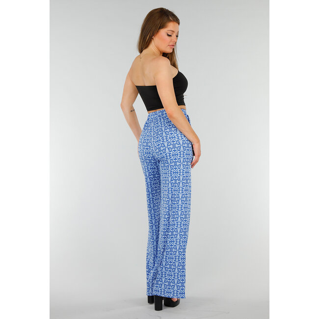 Blaue High Waist Stretch Hose mit Barockdruck und elastischem Bund