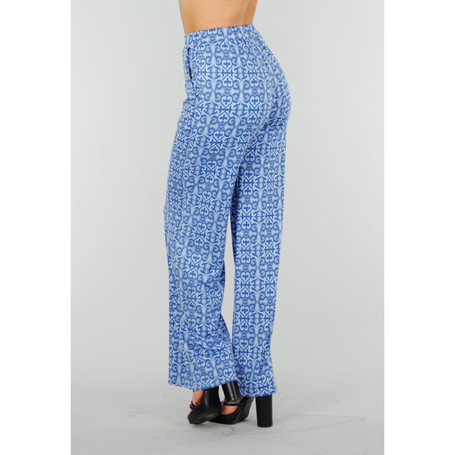 Blaue High Waist Stretch Hose mit Barockdruck und elastischem Bund