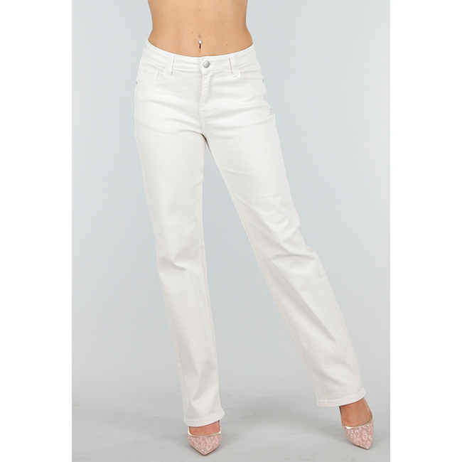 Beige Stretch-Denim-Jeans mit mittlerer Taille und geradem Bein