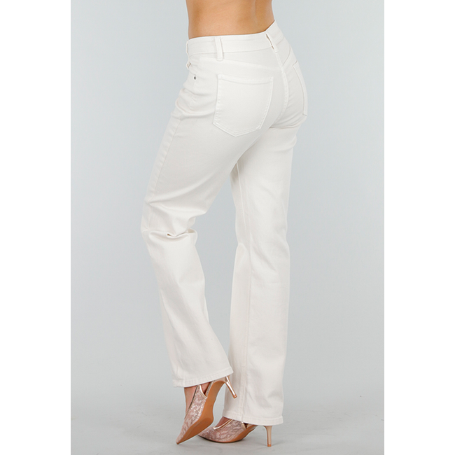Beige Stretch-Denim-Jeans mit mittlerer Taille und geradem Bein