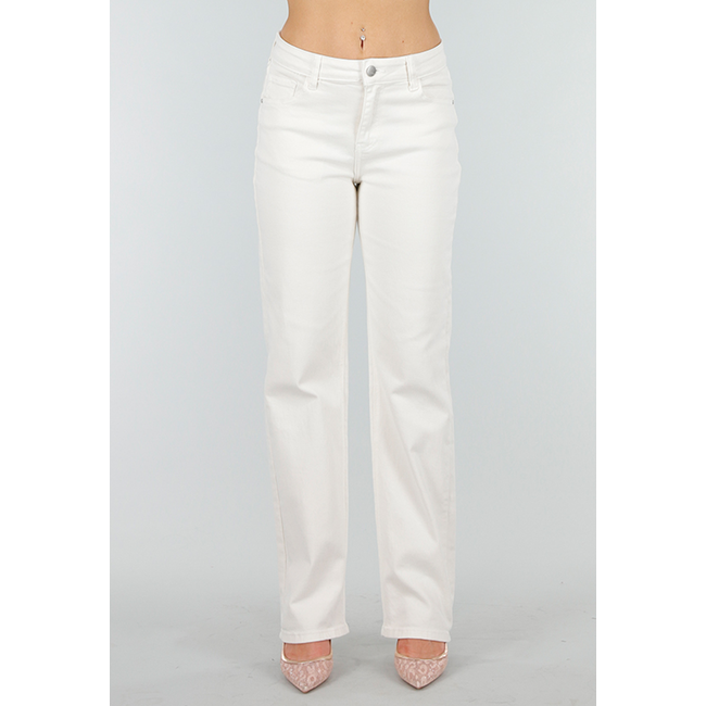 Beige Stretch-Denim-Jeans mit mittlerer Taille und geradem Bein