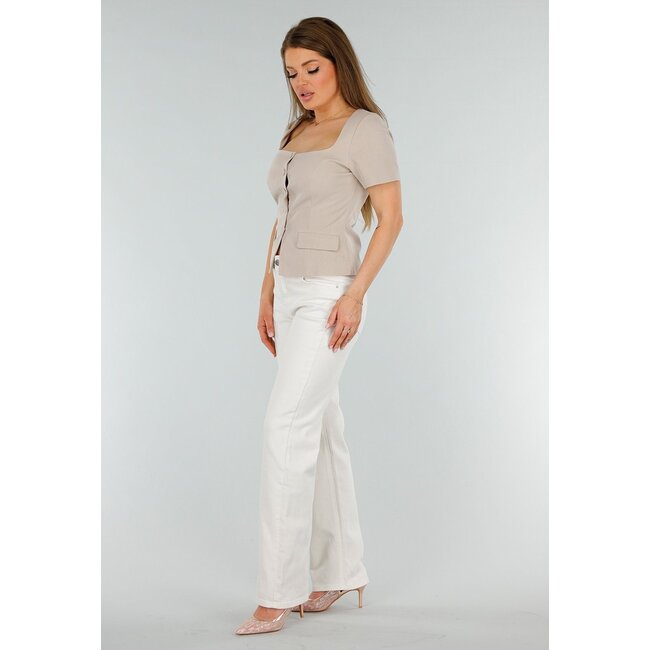 Beige Stretch-Denim-Jeans mit mittlerer Taille und geradem Bein