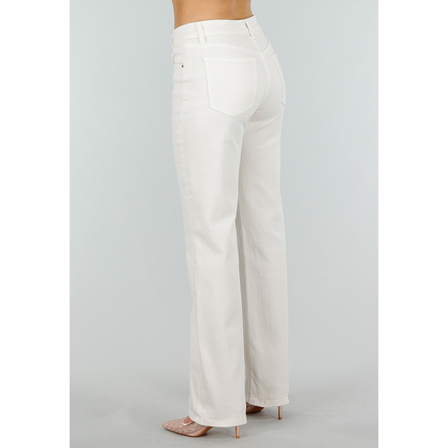 Beige Stretch-Denim-Jeans mit mittlerer Taille und geradem Bein