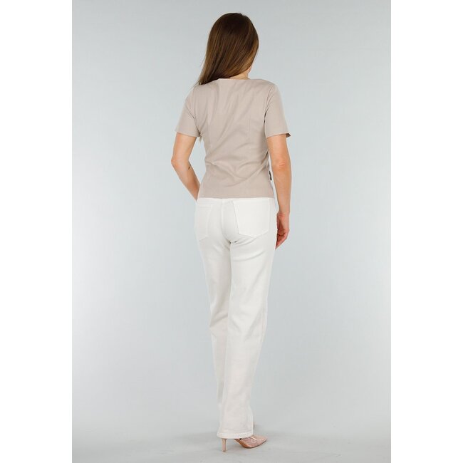 Beige Stretch-Denim-Jeans mit mittlerer Taille und geradem Bein