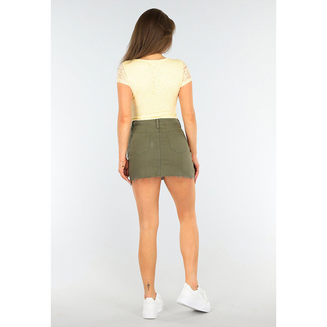 Hellgelbes Spitzen-Stretch-Top mit V-Ausschnitt