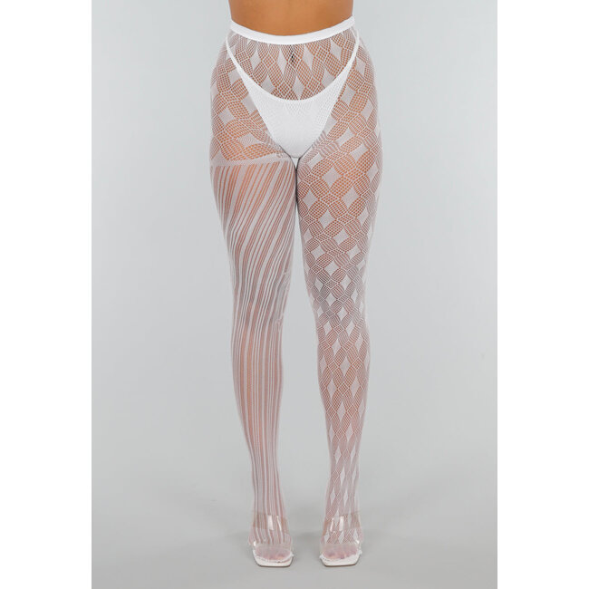 Im Dunkeln leuchtende Strumpfhose mit asymmetrischem Design und Rauten- und Streifenmuster
