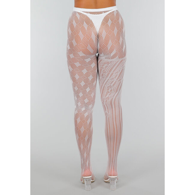 Im Dunkeln leuchtende Strumpfhose mit asymmetrischem Design und Rauten- und Streifenmuster