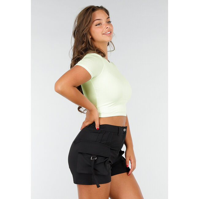 Hellgrünes Croptop mit doppelter Fütterung, Stretch und Slim Fit