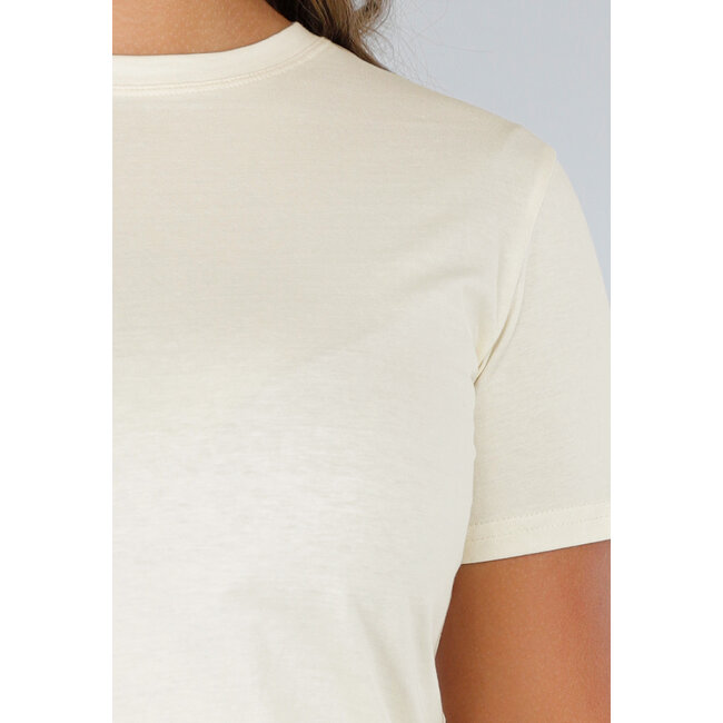 Beigefarbenes Basic T-Shirt aus Baumwolle mit Stretch, kurzen Ärmeln und lockerer Passform