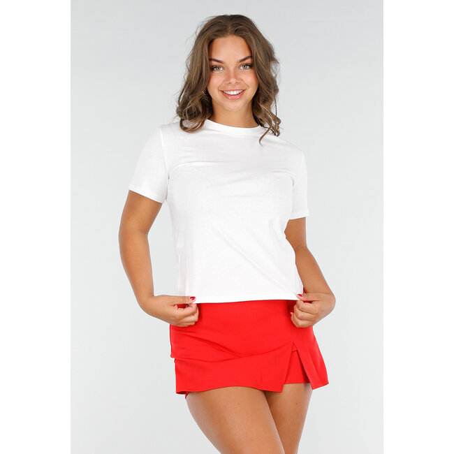 Weißes T-Shirt aus Baumwolle mit Stretch und lockerem Schnitt mit kurzen Ärmeln