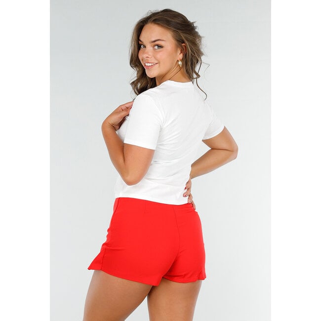 Weißes T-Shirt aus Baumwolle mit Stretch und lockerem Schnitt mit kurzen Ärmeln