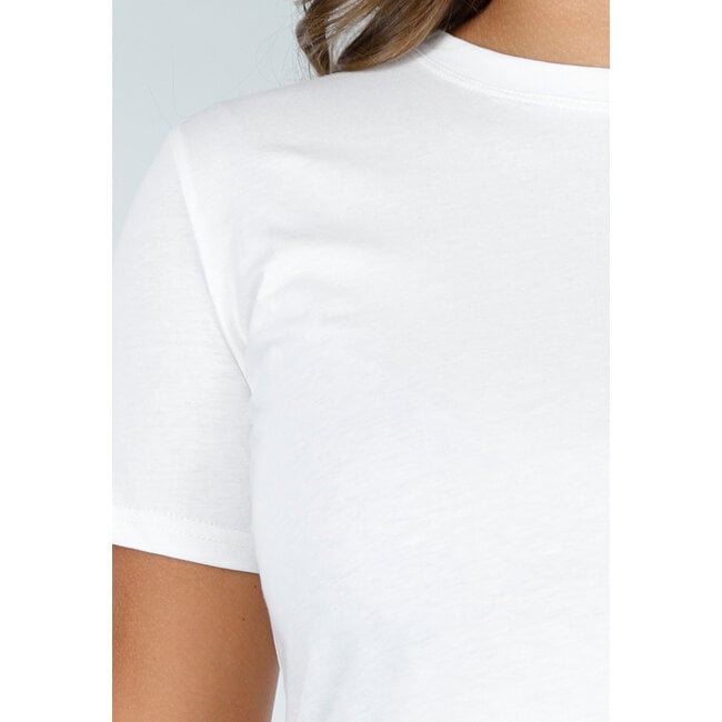 Weißes T-Shirt aus Baumwolle mit Stretch und lockerem Schnitt mit kurzen Ärmeln