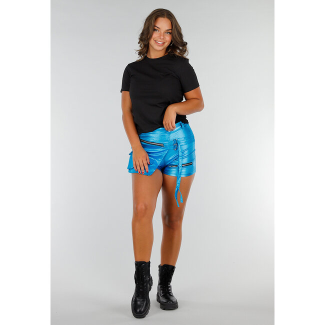 Schwarzes T-Shirt aus Baumwolle mit Stretch, lockerer Passform und kurzen Ärmeln