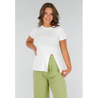 Weißes, tailliertes Stretch-Top mit Schlitz
