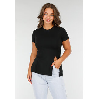 Schwarzes Stretch-Top mit taillierter Passform