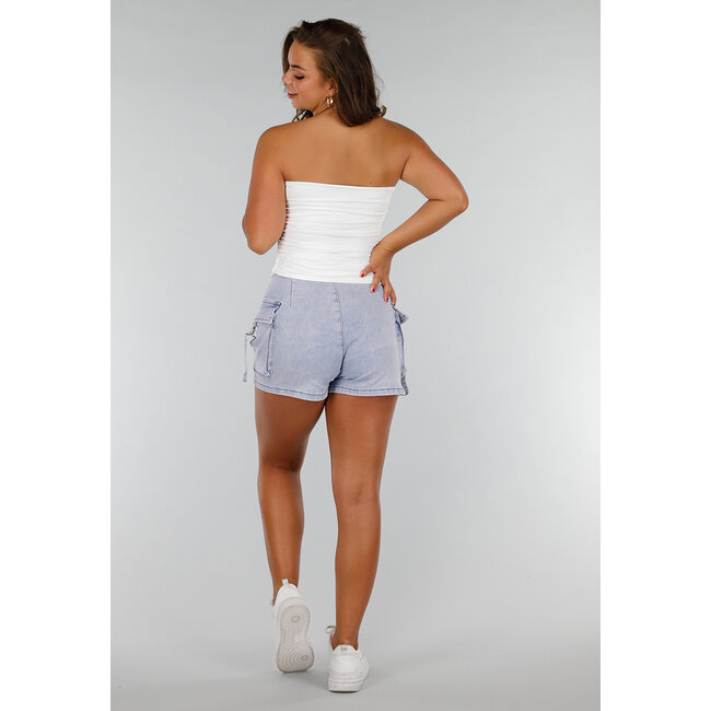 Weißes Bandeau-Top mit Stretch und Plissee-Seiten