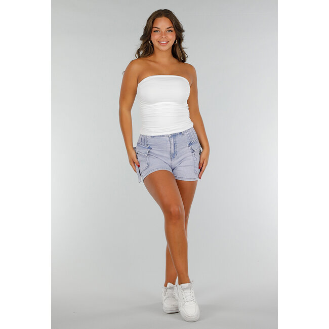 Weißes Bandeau-Top mit Stretch und Plissee-Seiten