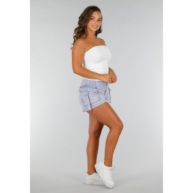 Weißes Bandeau-Top mit Stretch und Plissee-Seiten