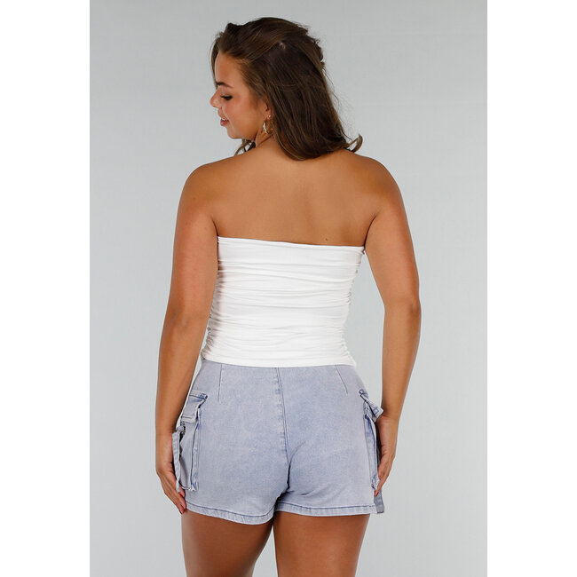 Weißes Bandeau-Top mit Stretch und Plissee-Seiten